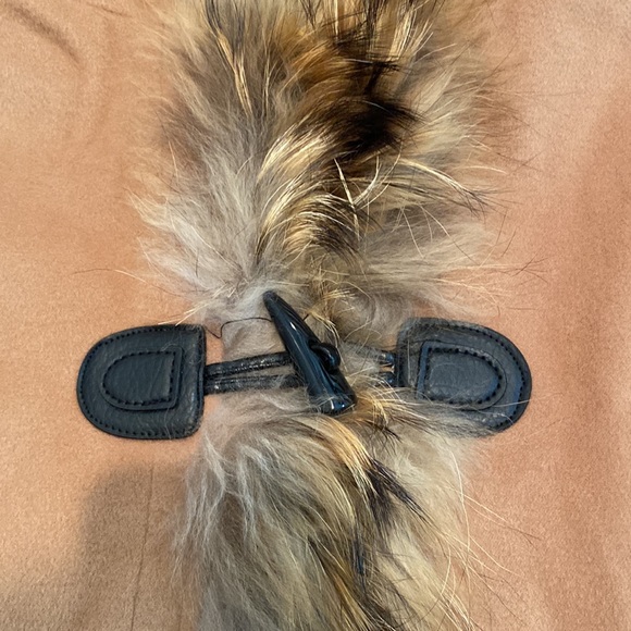 Hooded Big Faux Fur Lapel With Horn Button Women’s Cape Coat - Picture 14 of 17